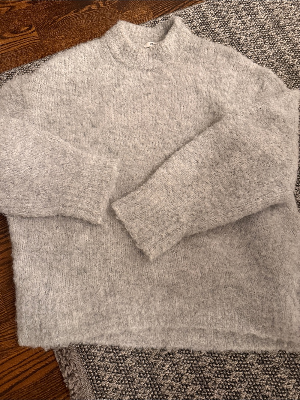 Madewell Light Gray Fuzzy Knit Crewneck Sweater